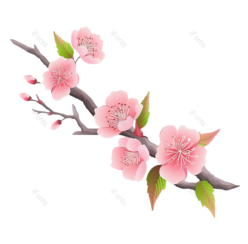 粉红色的花图片,樱花元素,灰色背景PNG,免抠素材